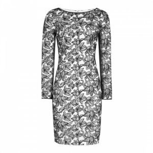 Reiss Celia Black Lace Overlay White Long Sleeve Sheath Cocktail Dress Women's 6